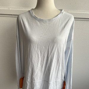 Lisa Todd Top Women’s Medium Cotton Light Blue Longsleeve Round Neck Draw String